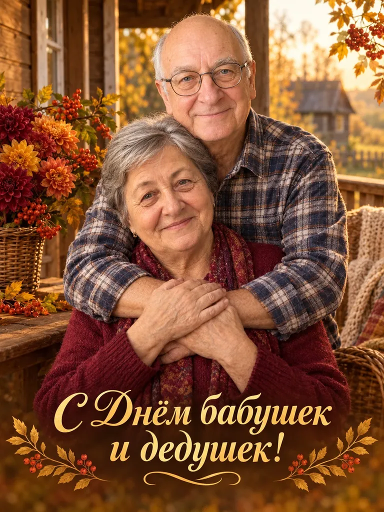 Открытка: объятия на крыльце