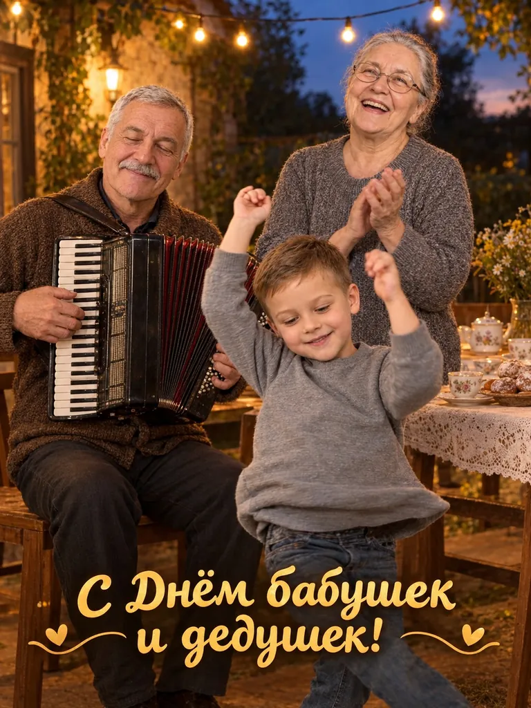 Открытка: гармонь во дворе