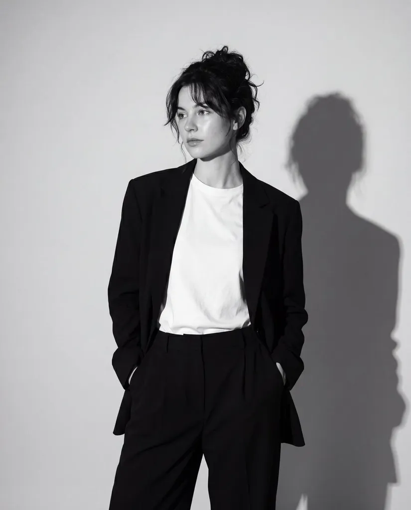 Костюм и тень Чёрно-белая фотосессия: Костюм и тень