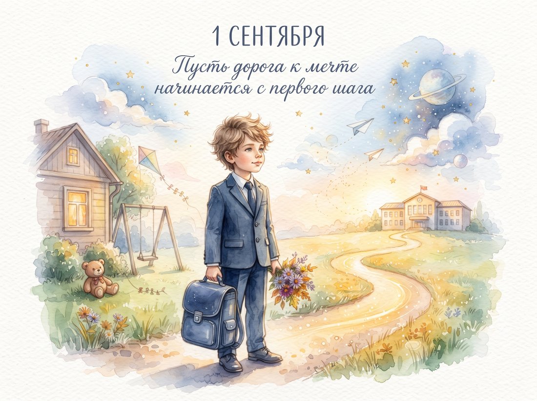 Акварельная открытка к 1 сентября: дорога к мечте